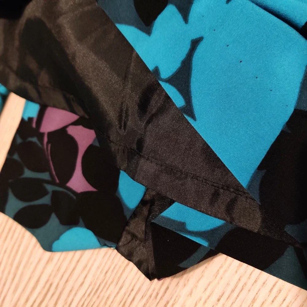 Banana Republic Floral Print Wrap Dress Size 14 Teal Black Party Wedding Y2K NWT - Picture 10 of 16
